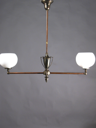 2-Light Gas Chandelier with Oil Lamp Detail